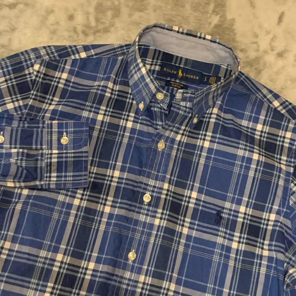 Polo Ralph Lauren Cotton Stretch Button Down Shirt Men S Blue Plaid Long Sleeve